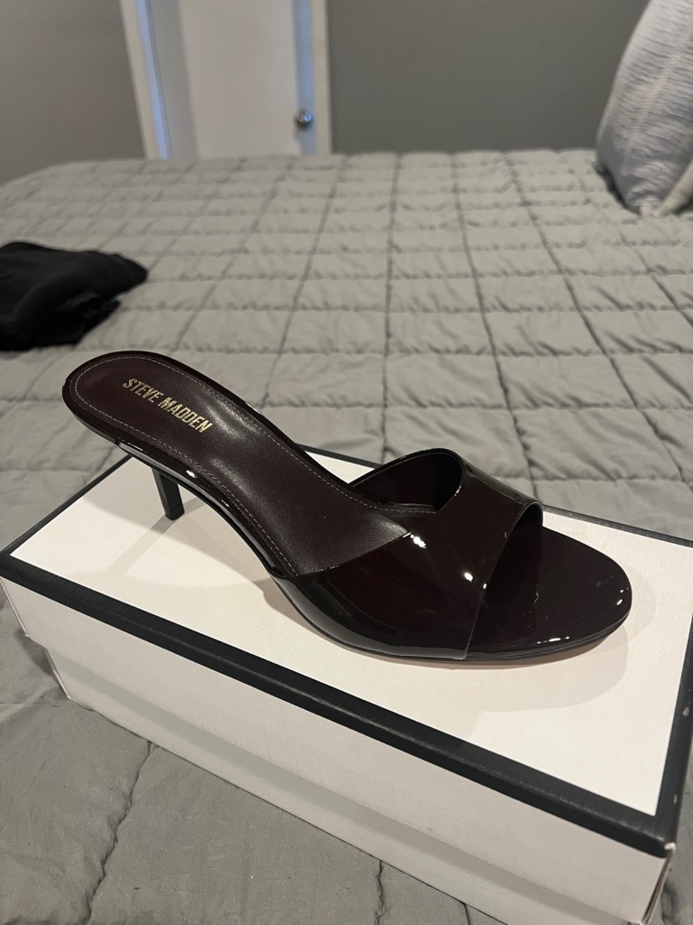Steve Madden Dark Brown Patent Open-Toe Mule